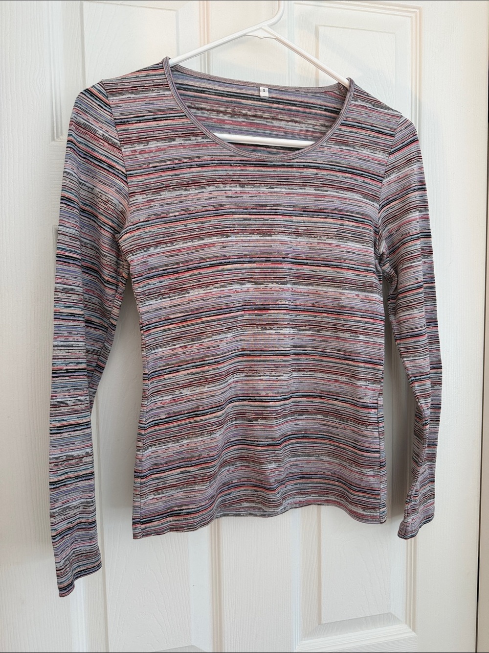 Women's Long Sleeve Striped Crewneck Top - Multi-Color Sz S